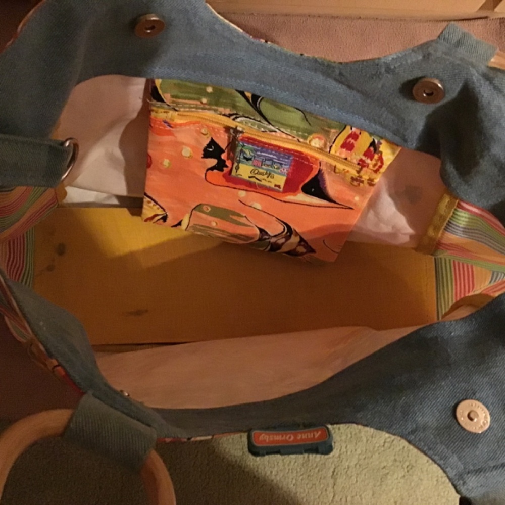 Anne Ormsby “ Surviving Stress” Carribean Themed Tote Bag with Bamboo Handlea - Picture 5 of 11